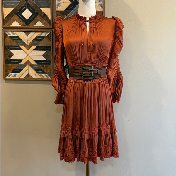 Ulla Johnson Dresses & Skirts - Ulla Johnson Luisa Satin Ruffle Mini Dress in Rust Red size 4 *As-Is*